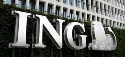 Logo de ING en Bruselas, Bélgica.