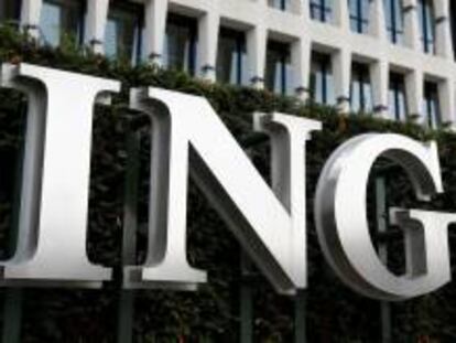 Logo de ING en Bruselas, Bélgica.