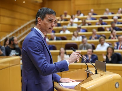 El presidente del Gobierno, Pedro Sánchez, en el pleno del Senado.