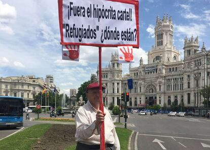 Protesta delante de la sede del Ayuntamiento de Madrid.