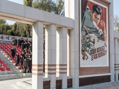 Eslóganes en el Museo de las Atrocidades de Guerra de Estados Unidos en Sinchon: “Echemos al imperialismo americano”.