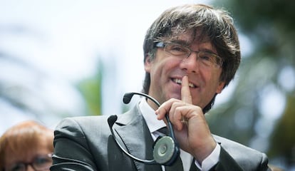 Carles Puigdemont, ahir a la festa de Fundesplai al Prat de Llobregat (Barcelona).