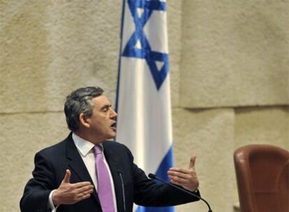 El primer ministro británico, durante su discurso ante el Parlamento israelí.
