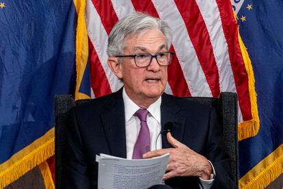 El presidente de la Reserva Federal, Jerome Powell, durante una conferencia el pasado viernes en la sede del banco central.