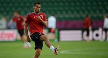 Milan Baros, en un entrenamiento en Wroclaw.