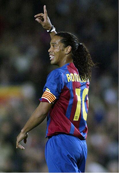 Ronaldinho, tras su gol al Getafe.