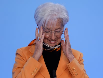 La presidenta del BCE, Christine Lagarde, durante la reunión de este jueves en Fráncfort.