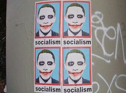 Cartel de Obama caracterizado como Joker y acusado de socialista.