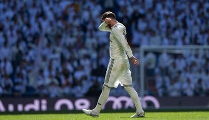 Sergio Ramos durant el partit contra el Girona, diumenge.