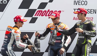 Pedrosa, Stoner y Dovizioso, en el podio de Assen.