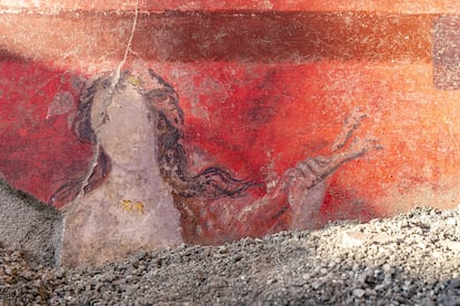 Detalle de la pintura encontrada en una sala de banquetes de una 'domus' en Pompeya.