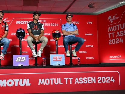 Francesco Bagnaia , Jorge Martin y Marc Márquez comparecen ante los medios antes del GP de Países Bajos.