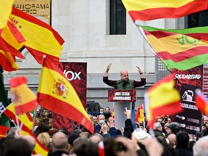 Rodrigo Alonso, secretario general del sindicato Solidaridad, en un mitin de Vox el pasado 19 de marzo.