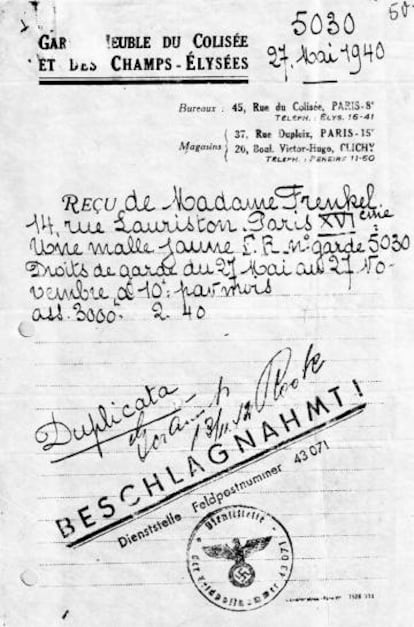 Documento de François Frenkel, autora do livro 'Uma livraria em Berlim', de um guardamuebles de Paris de 1940.
