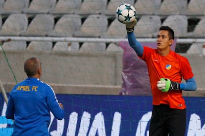 Gudiño durante un entrenamiento previo a la Champions League.