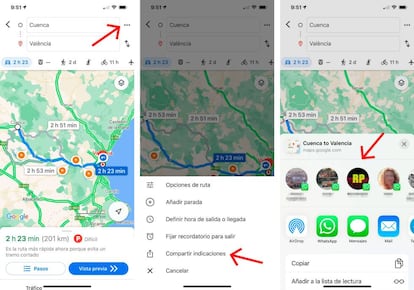 Compartir rutas de Google Maps desde el móvil.