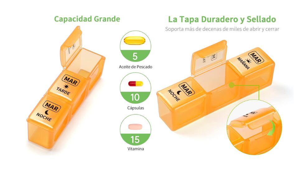 Pastillero semanal de gran capacidad.