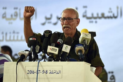 Brahim Gali en un discurso tras ser elegido nuevo secretario general del Frente Polisario, en 2019 en el campamento de refugiados de Dajla (Tinduf, Argelia).