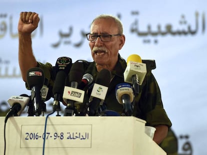 Brahim Gali en un discurso tras ser elegido nuevo secretario general del Frente Polisario, en 2019 en el campamento de refugiados de Dajla (Tinduf, Argelia).