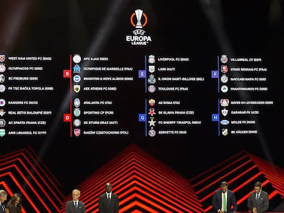 Imagen del sorteo de la Liga Europa celebrado en Nyon.