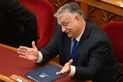 El primer ministro de Hungría, Viktor Orbán, momentos antes de la ceremonia de toma de posesión del nuevo Gobierno, este martes en Budapest.