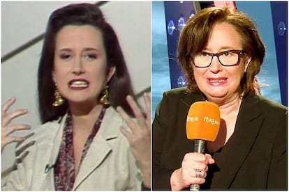 Elisenda Roca, presentando 'Cifras y letras' en La 2 a principios de los noventa, y en la actualidad en 'Saber y ganar', de la misma cadena.