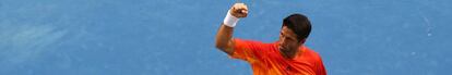 Verdasco celebra su triunfo contra Nadal en Melbourne.