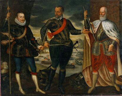 Desde la izquierda, Don Juan de Austria, hijo de Carlos I, vencedor de la batalla de Lepanto, junto a los almirantes italianos Marco Antonio Colonna y Sebastiano Venier.