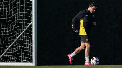 Xavi en un entrenamiento con el Barcelona. 
