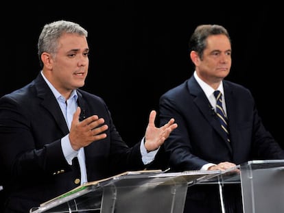 Iván Duque y Germán Vargas Lleras, durante un debate en la campaña de 2018.