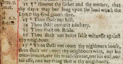 La Biblia Adúltera (1631) ordena por error: "Cometerás adulterio".