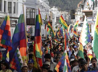 Manifestacin indgena contra la discriminacin racial celebrada el domingo en Sucre.