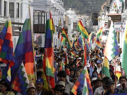 Manifestación indígena contra la discriminación racial celebrada el domingo en Sucre.