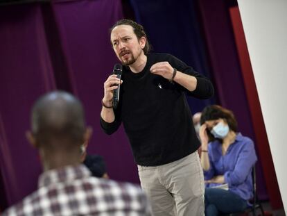 Pablo Iglesias, durante la presentación de su candidatura para las elecciones en Madrid, este jueves.