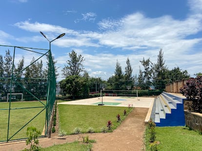 Within the fenced compound that makes up the Gashora center, there are sports facilities for the use of asylum seekers.