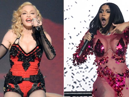 Madonna y Cardi B (a la derecha), durante una actuación.