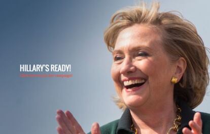 Capa do site de campanha de Clinton: Ready for Hillary – prontos para Hillary.