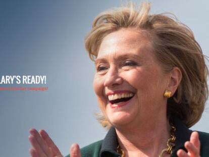 Capa do site de campanha de Clinton: Ready for Hillary – prontos para Hillary.