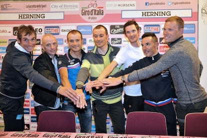 Roman Kreuziger, John Gadret, Michele Scarponi, Ivan Basso, Frank Schleck, Joaquin Rodriguez y Thor Hushovd