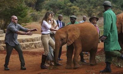 Melania Trump acaricia a un bebé elefante este viernes en el Parque Nacional de Nairobi (Kenia).