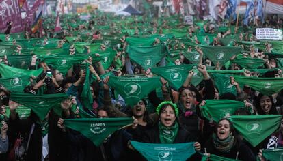 Una protesta a favor de la legalización del aborto, en Buenos Aires, en 2019. 