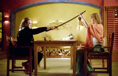 Momento de 'Kill Bill' en el que Keith Carradine y Uma Thurman, enemigos íntimos (y muy violentos), se encuentra al fin frente a frente.