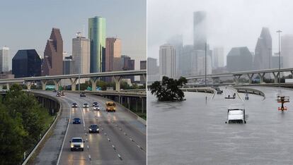 A rodovia 45 de Houston, antes e depois do 'Harvey'