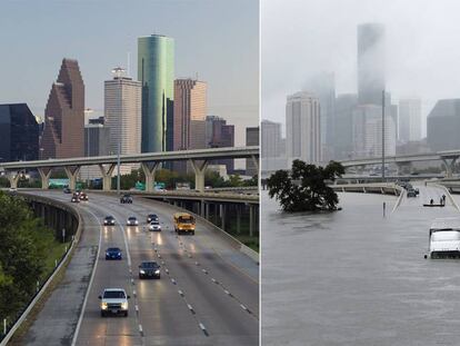 A rodovia 45 de Houston, antes e depois do 'Harvey'