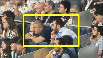 Fotografa de Aldama en el palco de un partido de semifinales de Champions del Real Madrid, incorporada a un informe de la UCO.