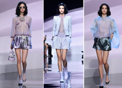 El arranque del desfile de Armani se convirtió en una reivindicación del 'short'. Y el diseñador italiano también apostó por introducir una chaqueta estilo 'bomber'.