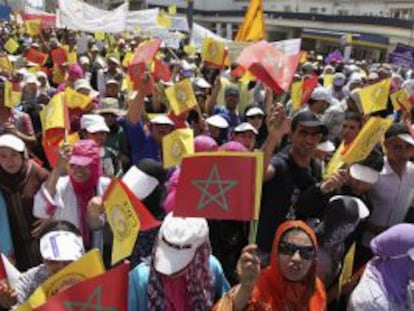Manifestación sindical en Casablanca.