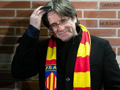 El expresidente de la Generalitat, Carles Puigdemont, durante su visita a Perpiñán.