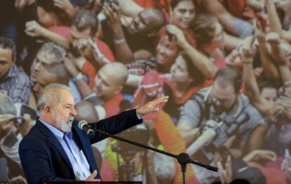 El expresidente de Brasil Lula da Silva habla durante un mitin en Sao Bernardo do Campo, São Paulo, el 10 de marzo pasado.