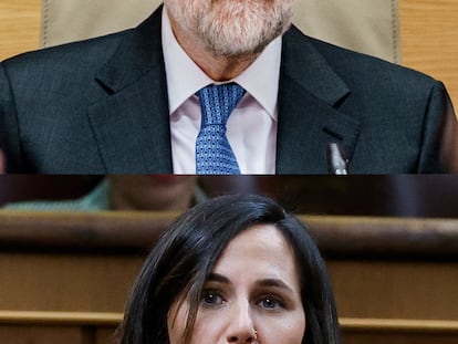 Fotomontaje de Mariano Rajoy e Ione Belarra.